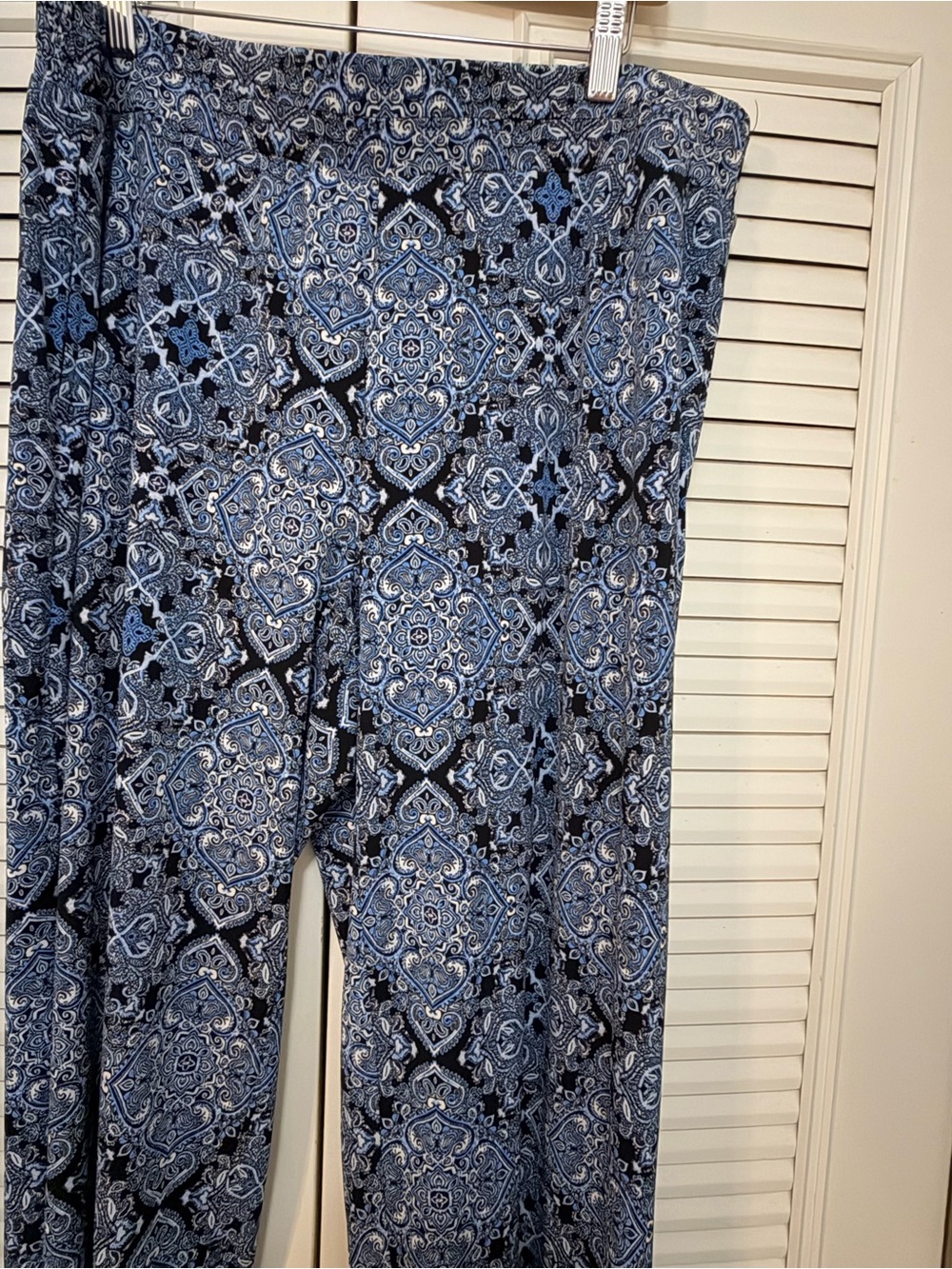 Kasper Relaxed-Fit Blue Paisley Casual Pants Size 1X